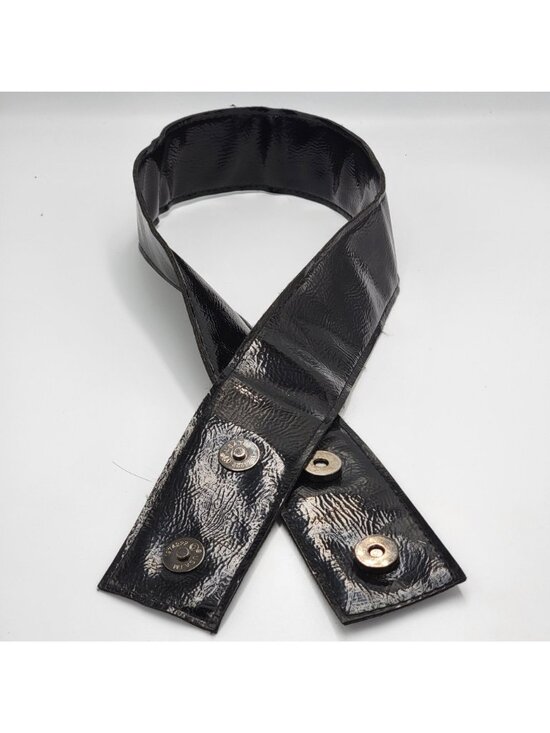 Vtg Black Patent Faux Leather Wide Belt with Snap Closure for Accessories or Cos main image 4